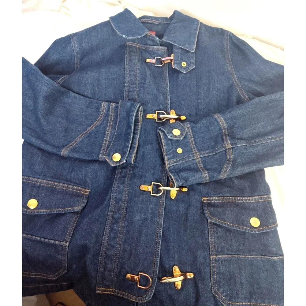 Chaps Ralph Lauren Dark Jean Denim Jacket Women's L with Lobster Claw Closures